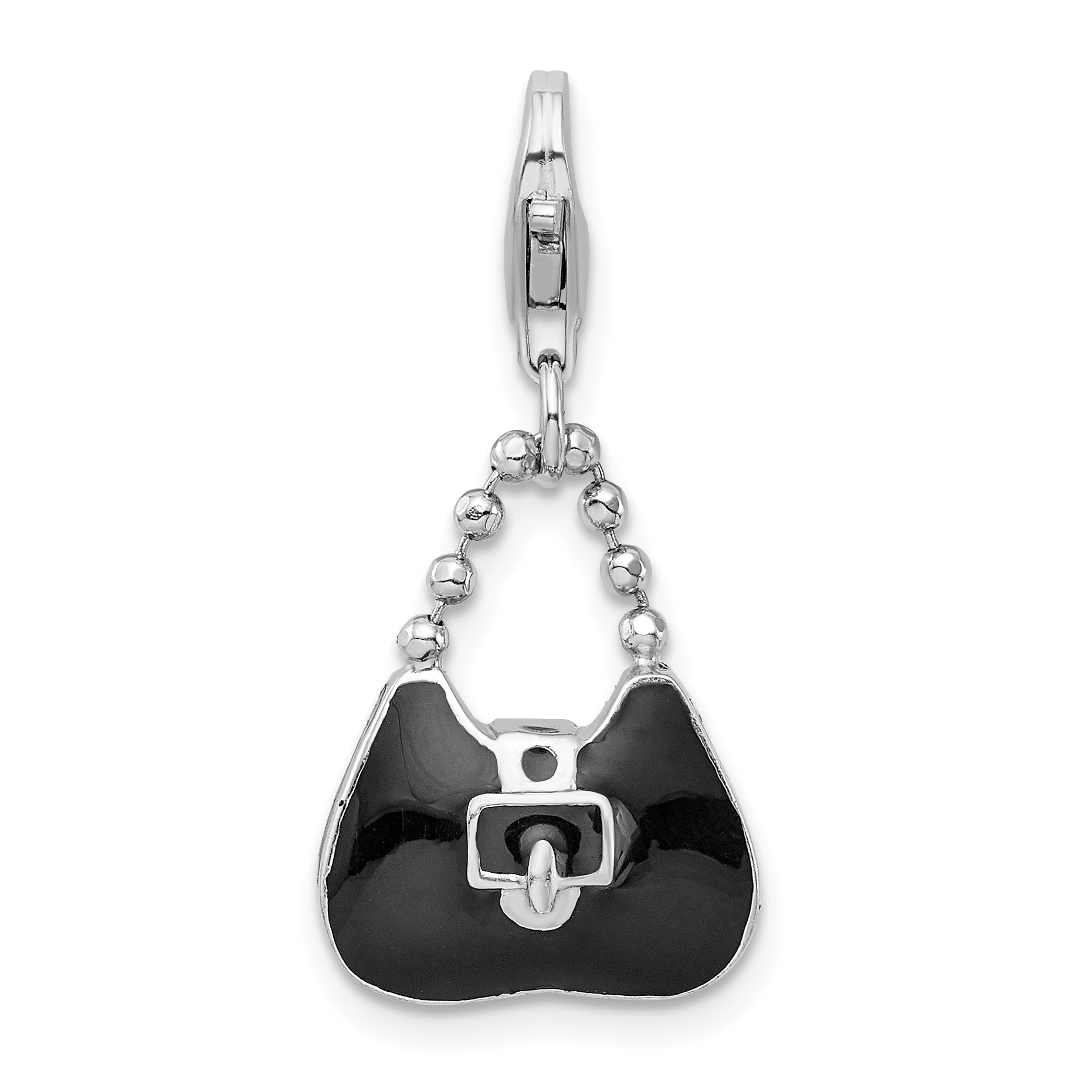 Sterling Silver Amore La Vita Rhodium-Plated Polished 3-D Enameled Purse Charm With Fancy Lobster Clasp