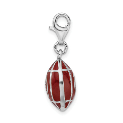 Sterling Silver Amore La Vita Rhodium-Plated Polished 3-D Enameled Football Charm With Fancy Lobster Clasp