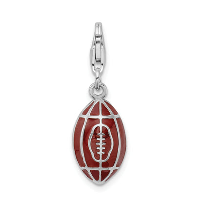 Sterling Silver Amore La Vita Rhodium-Plated Polished 3-D Enameled Football Charm With Fancy Lobster Clasp