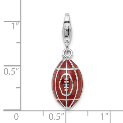 Sterling Silver Amore La Vita Rhodium-Plated Polished 3-D Enameled Football Charm With Fancy Lobster Clasp