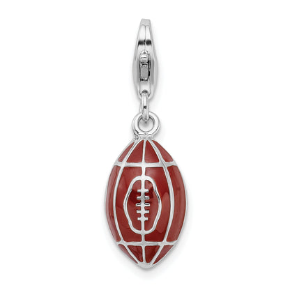 Sterling Silver Amore La Vita Rhodium-Plated Polished 3-D Enameled Football Charm With Fancy Lobster Clasp