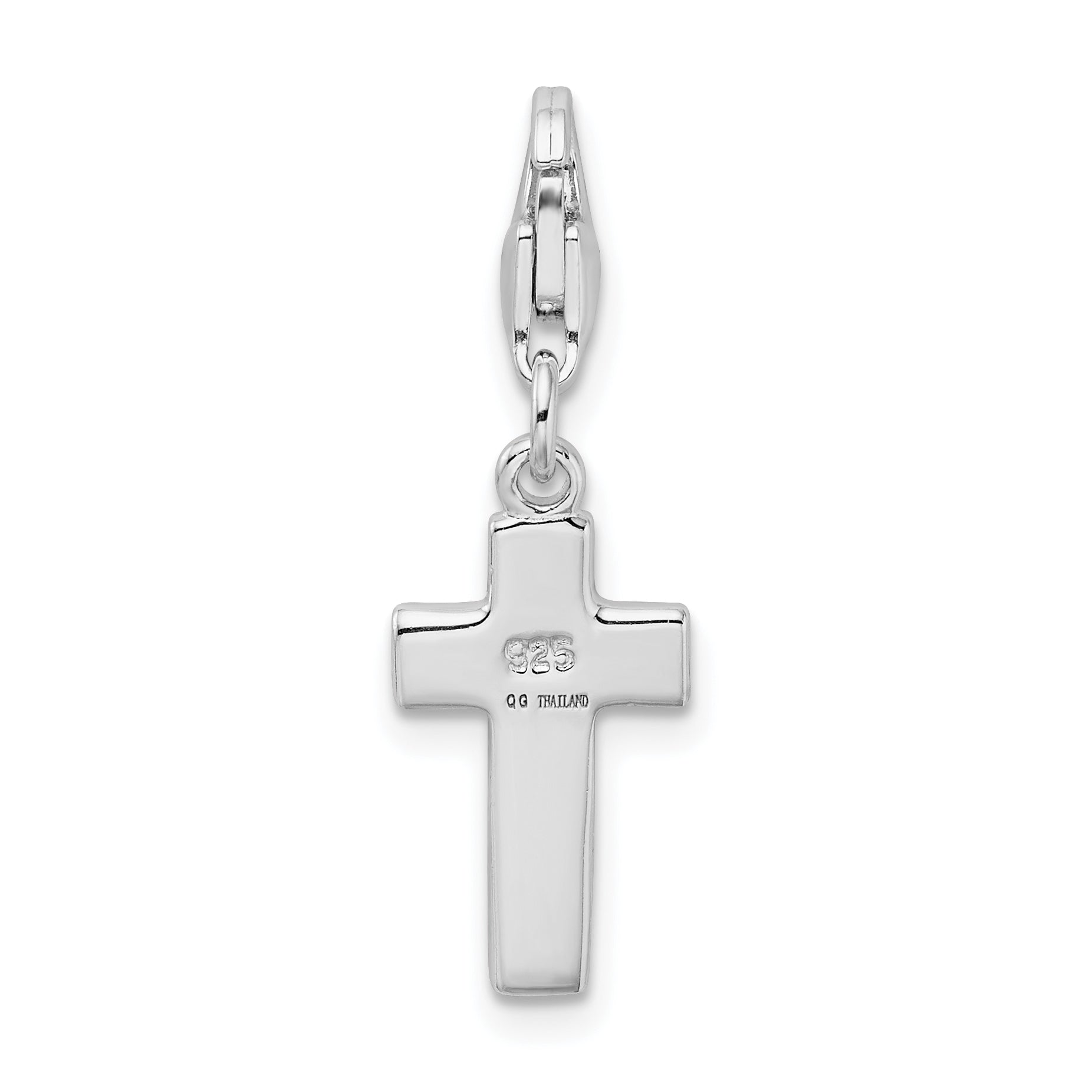 Sterling Silver Amore La Vita Rhodium-Plated Polished Enameled Cross Charm With Fancy Lobster Clasp