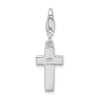 Sterling Silver Amore La Vita Rhodium-Plated Polished Enameled Cross Charm With Fancy Lobster Clasp
