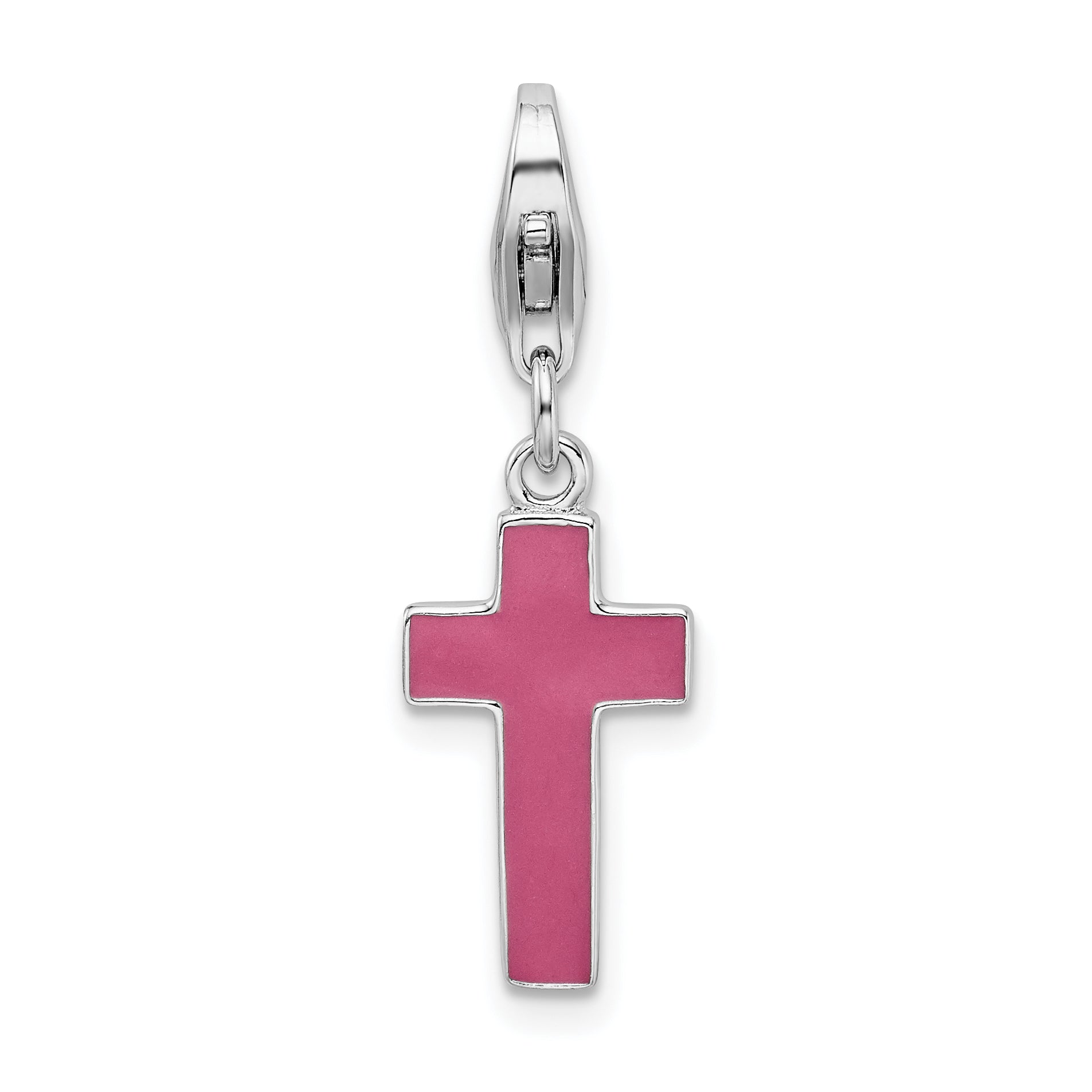 Sterling Silver Amore La Vita Rhodium-Plated Polished Enameled Cross Charm With Fancy Lobster Clasp