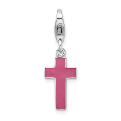 Sterling Silver Amore La Vita Rhodium-Plated Polished Enameled Cross Charm With Fancy Lobster Clasp