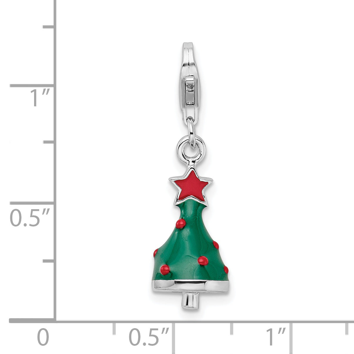 Sterling Silver Amore La Vita Rhodium-Plated Polished 3-D Enameled Christmas Tree Charm With Fancy Lobster Clasp