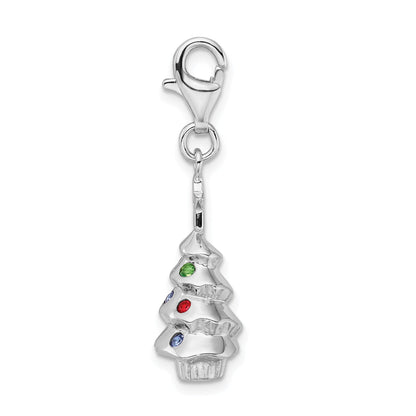 Sterling Silver Amore La Vita Rhodium-Plated Polished 3-D Multi-Colored Glass Stone Tree Charm With Fancy Lobster Clasp