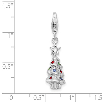 Sterling Silver Amore La Vita Rhodium-Plated Polished 3-D Multi-Colored Glass Stone Tree Charm With Fancy Lobster Clasp