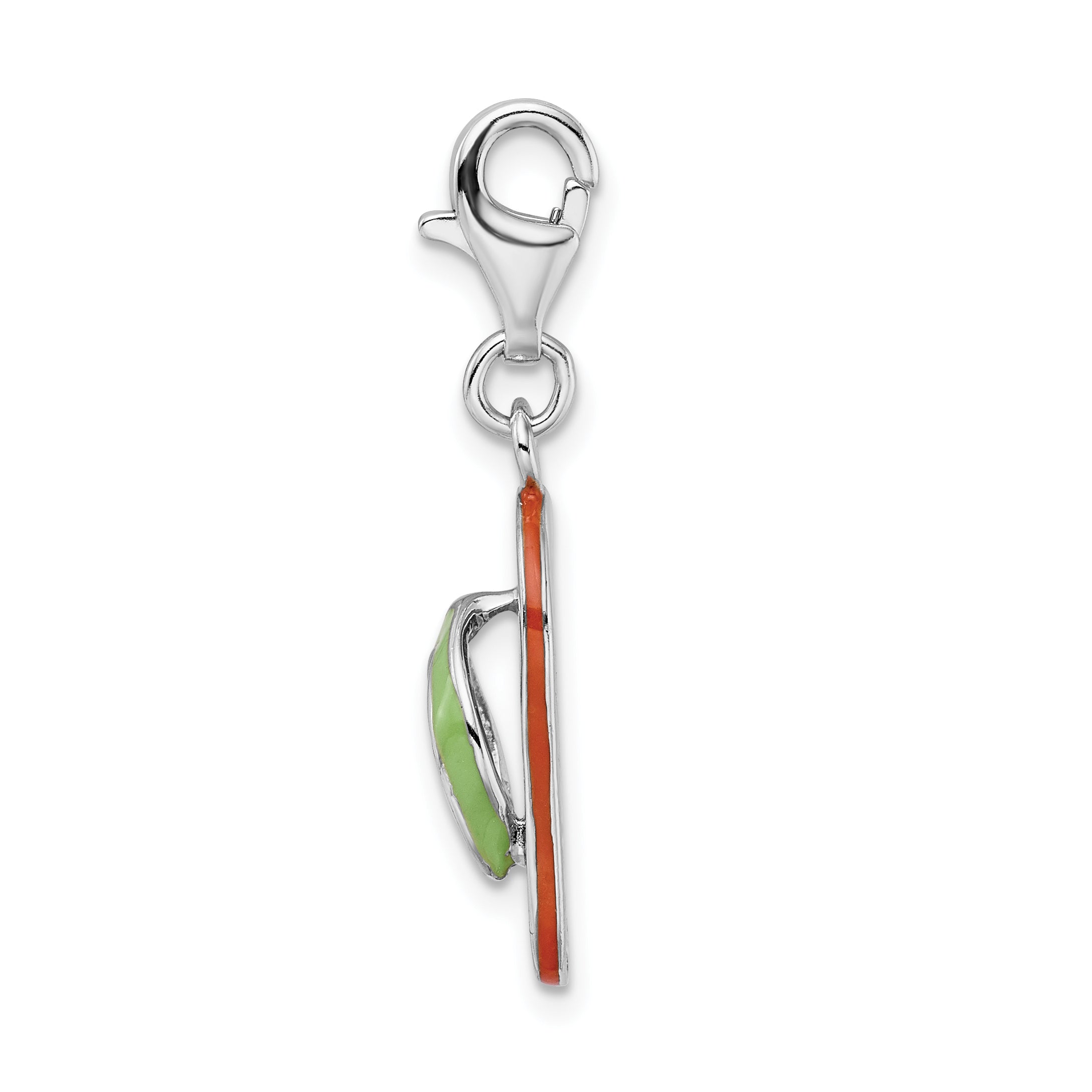 Sterling Silver Amore La Vita Rhodium-Plated Polished 3-D Enameled Flip-Flop Charm With Fancy Lobster Clasp
