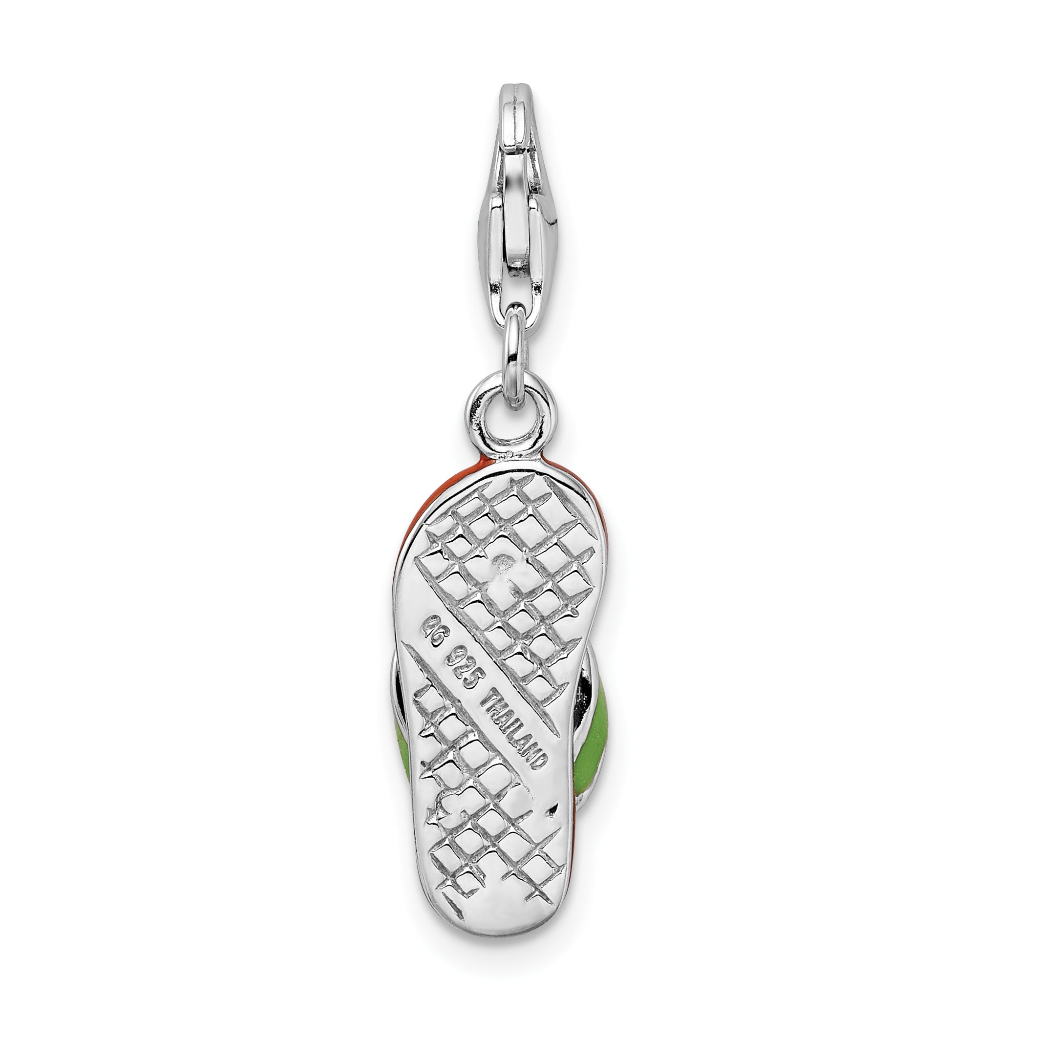 Sterling Silver Amore La Vita Rhodium-Plated Polished 3-D Enameled Flip-Flop Charm With Fancy Lobster Clasp