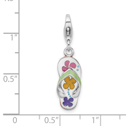 Sterling Silver Amore La Vita Rhodium-Plated Polished 3-D Enameled Flip-Flop Charm With Fancy Lobster Clasp