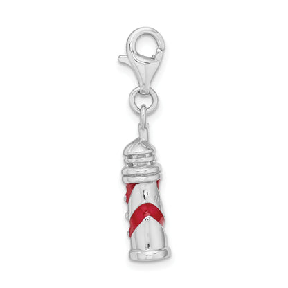 Sterling Silver Amore La Vita Rhodium-Plated Polished 3-D Enameled Lighthouse Charm With Fancy Lobster Clasp