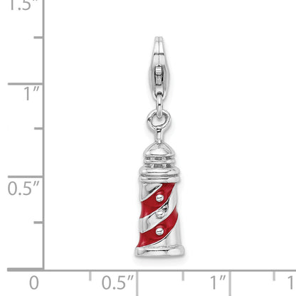 Sterling Silver Amore La Vita Rhodium-Plated Polished 3-D Enameled Lighthouse Charm With Fancy Lobster Clasp