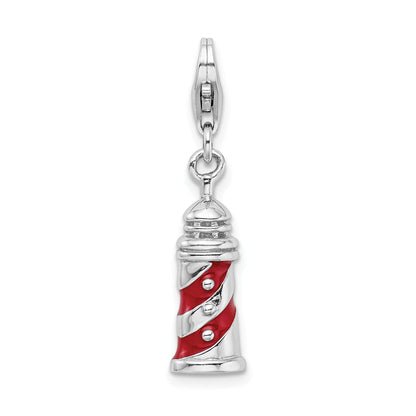 Sterling Silver Amore La Vita Rhodium-Plated Polished 3-D Enameled Lighthouse Charm With Fancy Lobster Clasp
