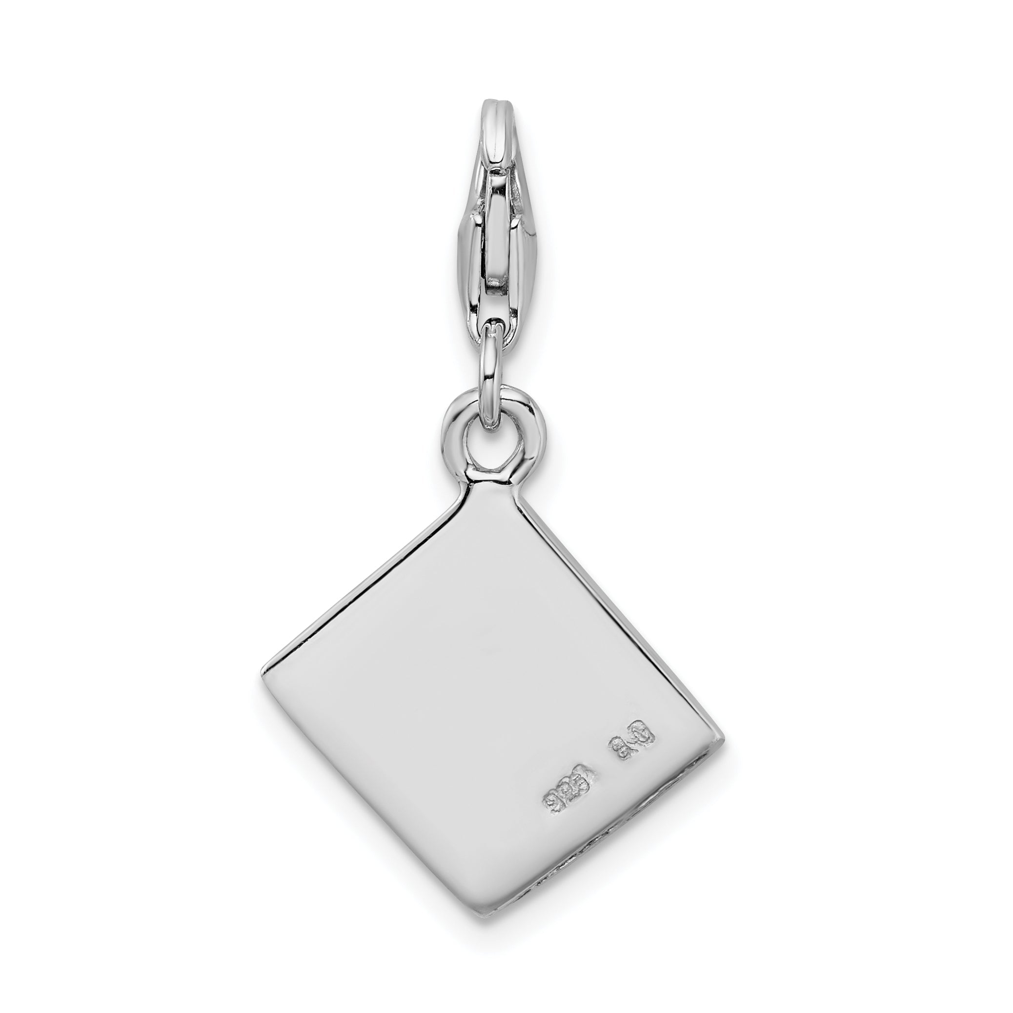 Sterling Silver Amore La Vita Rhodium-Plated Polished 3-D Passport Charm With Fancy Lobster Clasp
