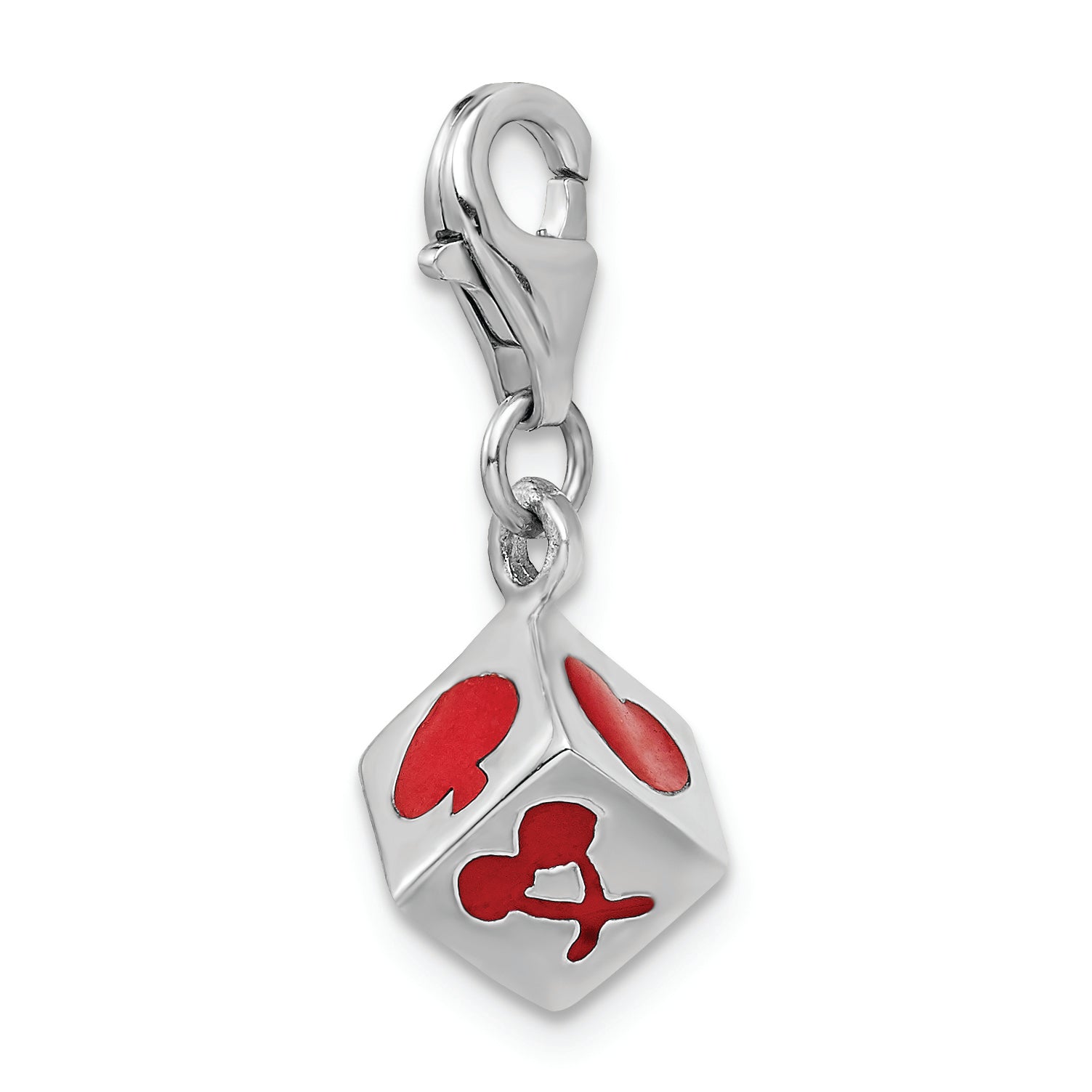 Sterling Silver Rhodium-Plated 3-D Enameled Die W/Lobster Clasp Charm