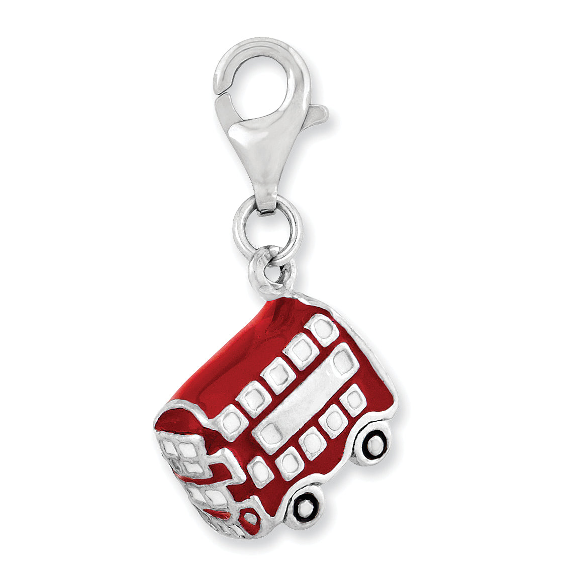 Sterling Silver Amore La Vita Rhodium-Plated Polished 3-D Enameled Double Deck Bus Charm With Fancy Lobster Clasp