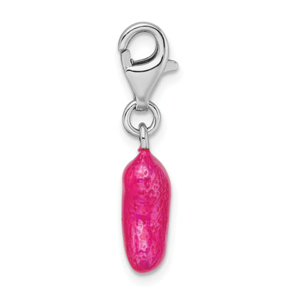 Sterling Silver Amore La Vita Rhodium-Plated Polished 3-D Enameled Pink Jelly Bean Charm With Fancy Lobster Clasp