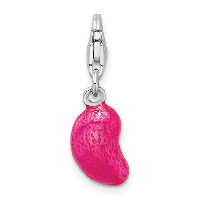 Sterling Silver Amore La Vita Rhodium-Plated Polished 3-D Enameled Pink Jelly Bean Charm With Fancy Lobster Clasp