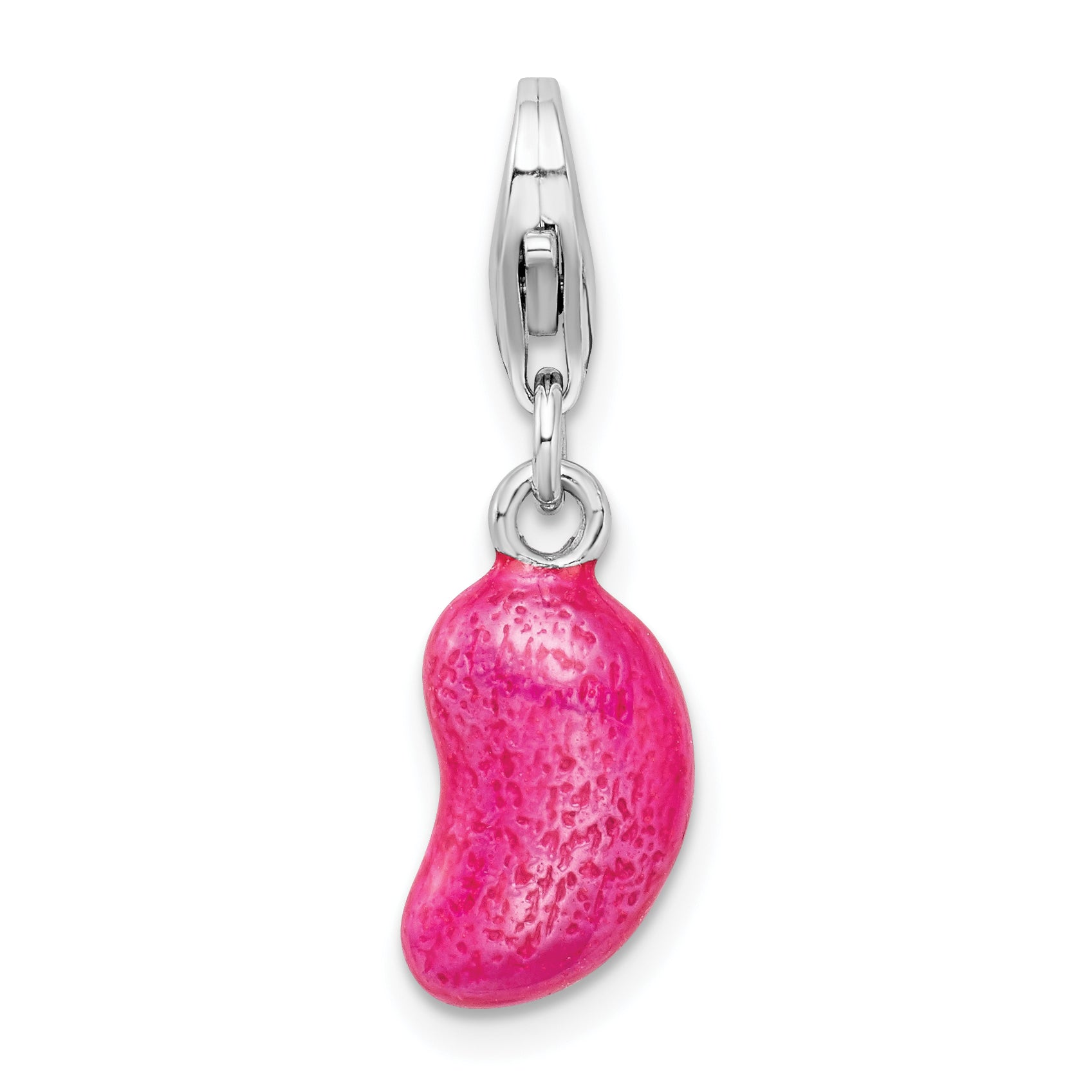 Sterling Silver Amore La Vita Rhodium-Plated Polished 3-D Enameled Pink Jelly Bean Charm With Fancy Lobster Clasp