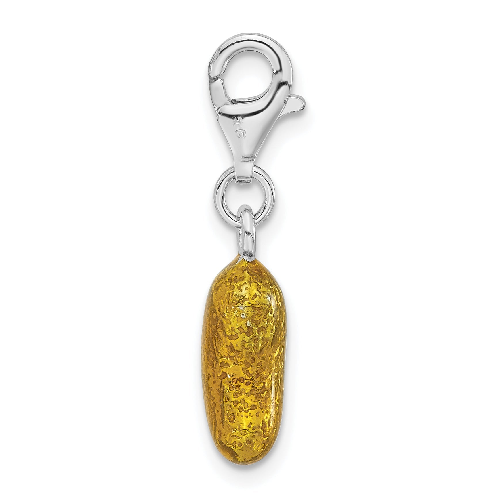 Sterling Silver Rhod-Plated 3-D Enameled Yellow Bean W/Lobster Clasp Charm