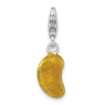 Sterling Silver Rhod-Plated 3-D Enameled Yellow Bean W/Lobster Clasp Charm