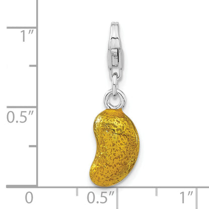 Sterling Silver Rhod-Plated 3-D Enameled Yellow Bean W/Lobster Clasp Charm