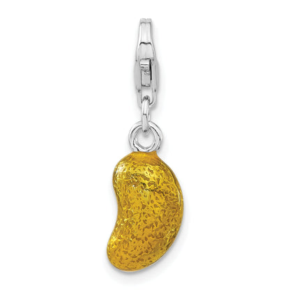 Sterling Silver Rhod-Plated 3-D Enameled Yellow Bean W/Lobster Clasp Charm