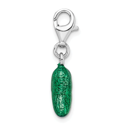 Sterling Silver Amore La Vita Rhodium-Plated Polished 3-D Enameled Green Jelly Bean Charm With Fancy Lobster Clasp