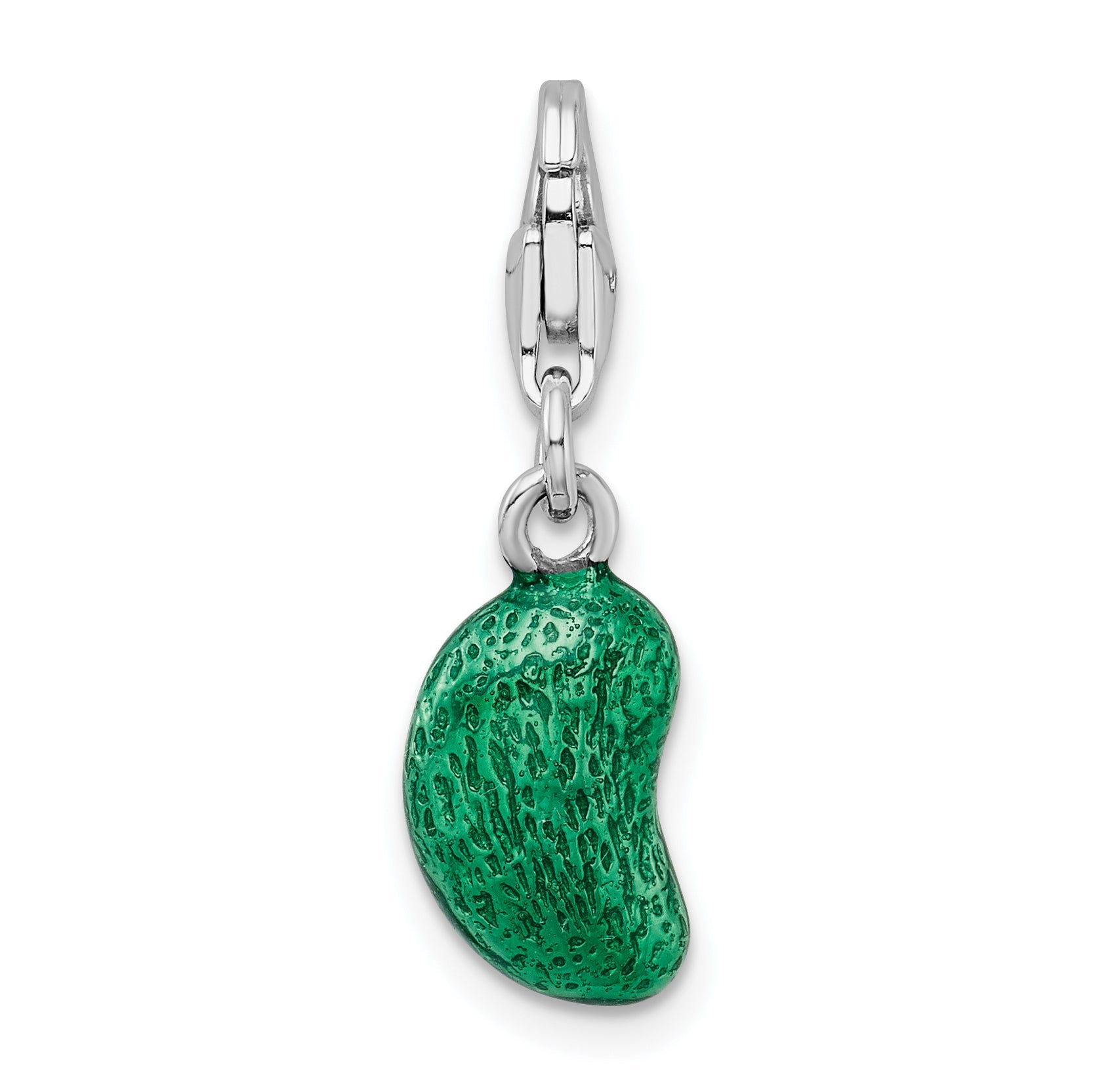 Sterling Silver Amore La Vita Rhodium-Plated Polished 3-D Enameled Green Jelly Bean Charm With Fancy Lobster Clasp
