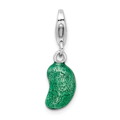 Sterling Silver Amore La Vita Rhodium-Plated Polished 3-D Enameled Green Jelly Bean Charm With Fancy Lobster Clasp