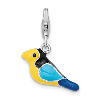 Sterling Silver Amore La Vita Rhodium-Plated Polished 3-D Enameled Bird Charm With Fancy Lobster Clasp