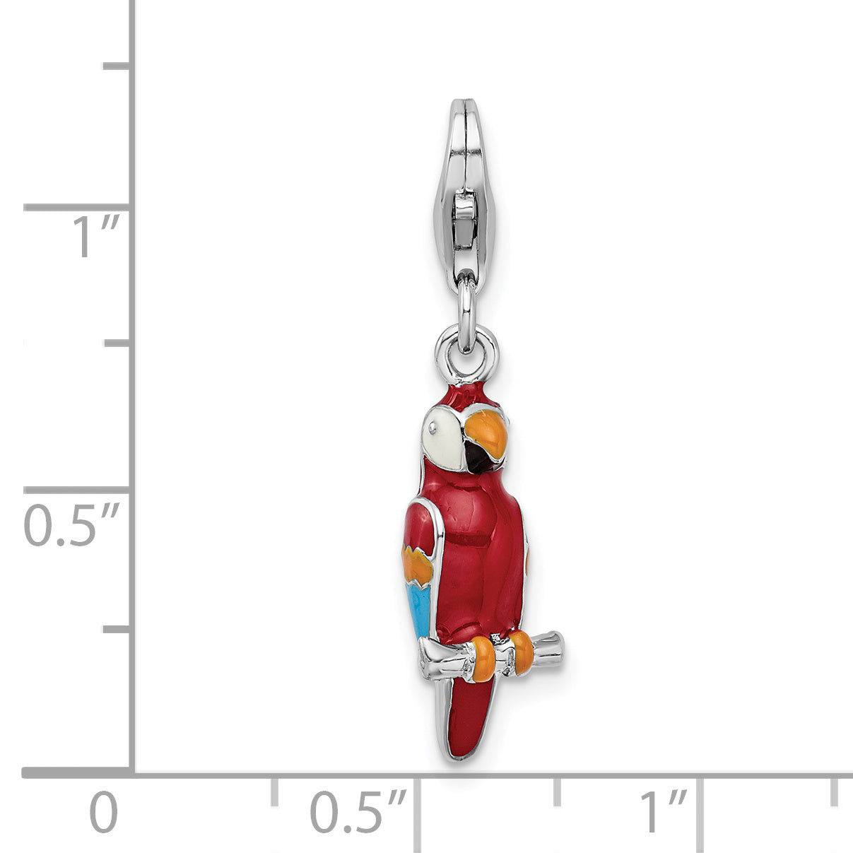 Sterling Silver Amore La Vita Rhodium-Plated Polished 3-D Enameled Parrot Charm With Fancy Lobster Clasp