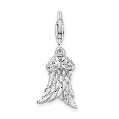 Sterling Silver Amore La Vita Rhodium-Plated Polished 3-D Wings Charm With Fancy Lobster Clasp