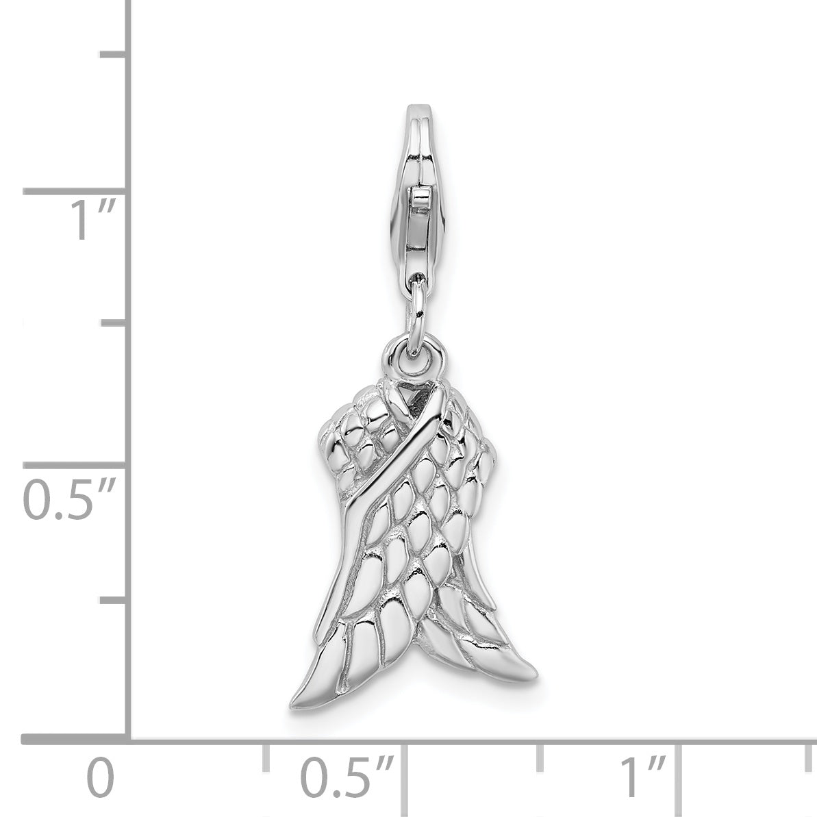 Sterling Silver Amore La Vita Rhodium-Plated Polished 3-D Wings Charm With Fancy Lobster Clasp