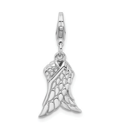 Sterling Silver Amore La Vita Rhodium-Plated Polished 3-D Wings Charm With Fancy Lobster Clasp