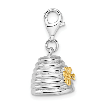 Sterling Silver Amore La Vita Rhodium-Plated And Gold-Plated Polished 3-D Beehive Charm With Fancy Lobster Clasp