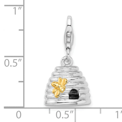 Sterling Silver Amore La Vita Rhodium-Plated And Gold-Plated Polished 3-D Beehive Charm With Fancy Lobster Clasp