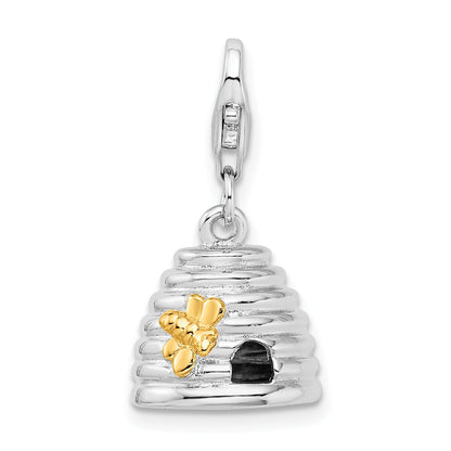 Sterling Silver Amore La Vita Rhodium-Plated And Gold-Plated Polished 3-D Beehive Charm With Fancy Lobster Clasp