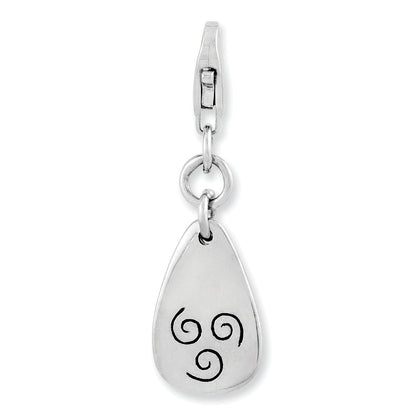 Sterling Silver Amore La Vita Rhodium-Plated Polished Air Symbol Charm With Fancy Lobster Clasp