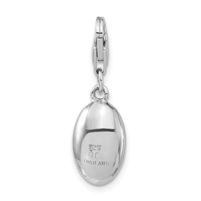 Sterling Silver Rhodium-Plated Polished Luck Oval W/Lobster Clasp Charm
