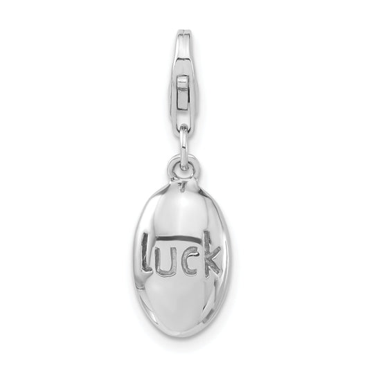 Sterling Silver Rhodium-Plated Polished Luck Oval W/Lobster Clasp Charm