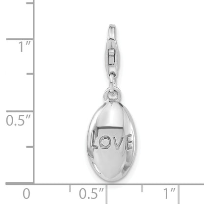 Sterling Silver Rhodium-Plated Polished Love Oval W/Lobster Clasp Charm