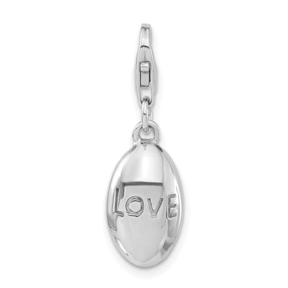 Sterling Silver Rhodium-Plated Polished Love Oval W/Lobster Clasp Charm
