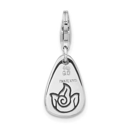 Sterling Silver Rhodium-Plated Polished & Antiqued Fire Symbol W/Lobster Clasp Charm