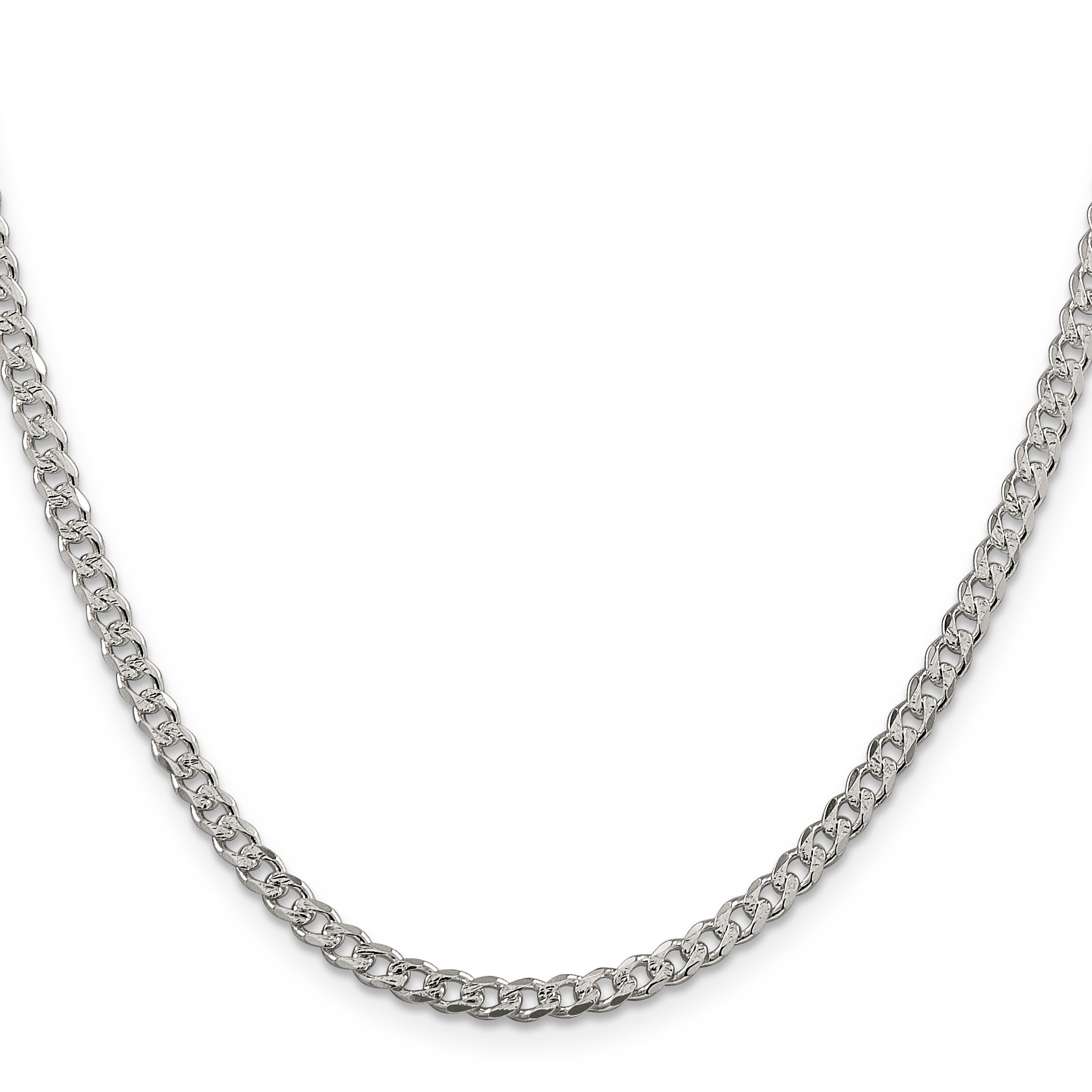 26 Inch Sterling Silver 3.8mm Pav Curb Chain Necklace