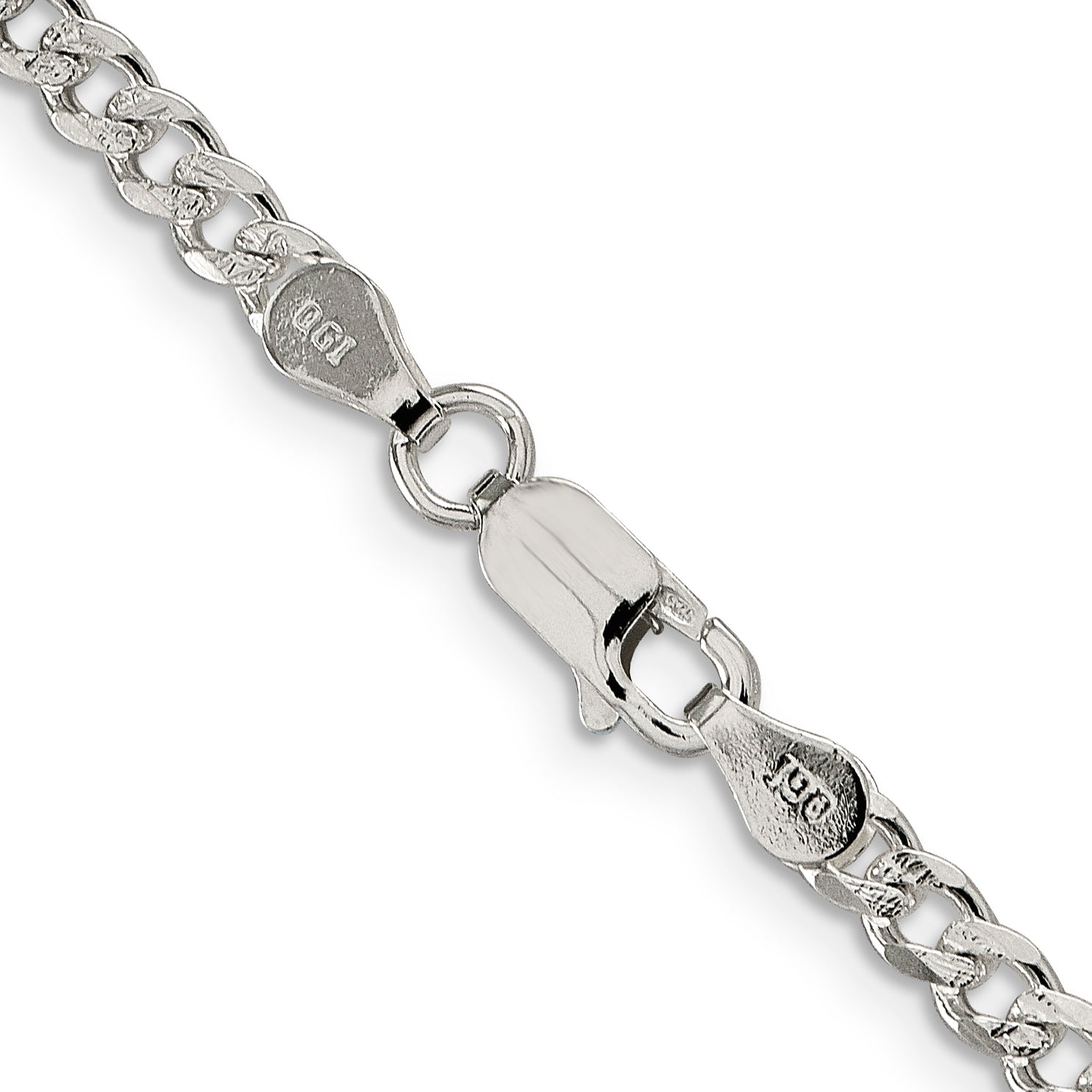 24 Inch Sterling Silver 3.8mm Pav Curb Chain Necklace