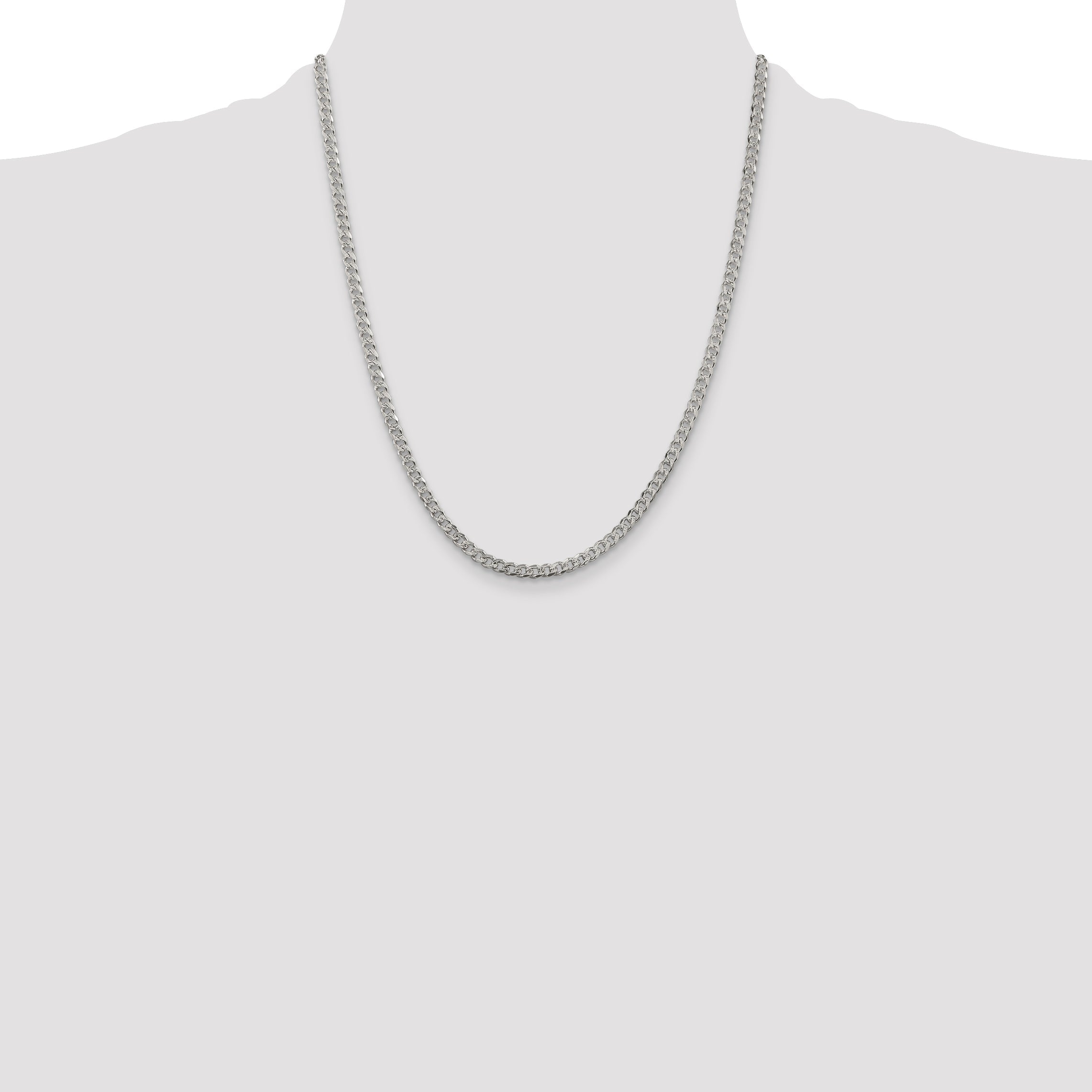 22 Inch Sterling Silver 3.8mm Pav Curb Chain Necklace