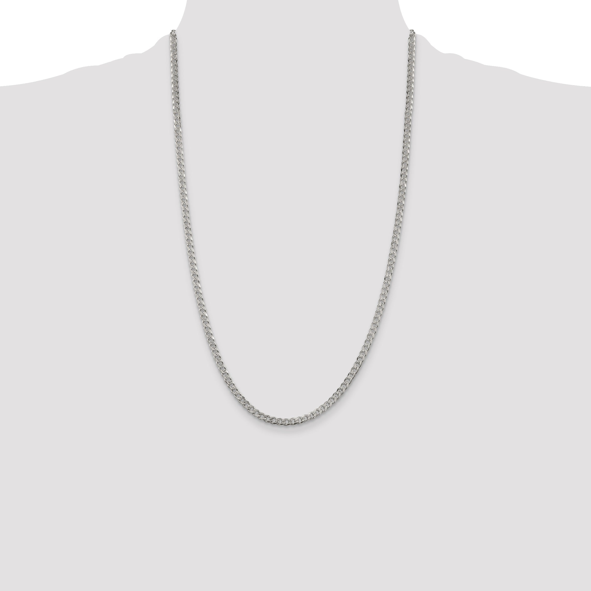 26 Inch Sterling Silver 3.8mm Pav Curb Chain Necklace