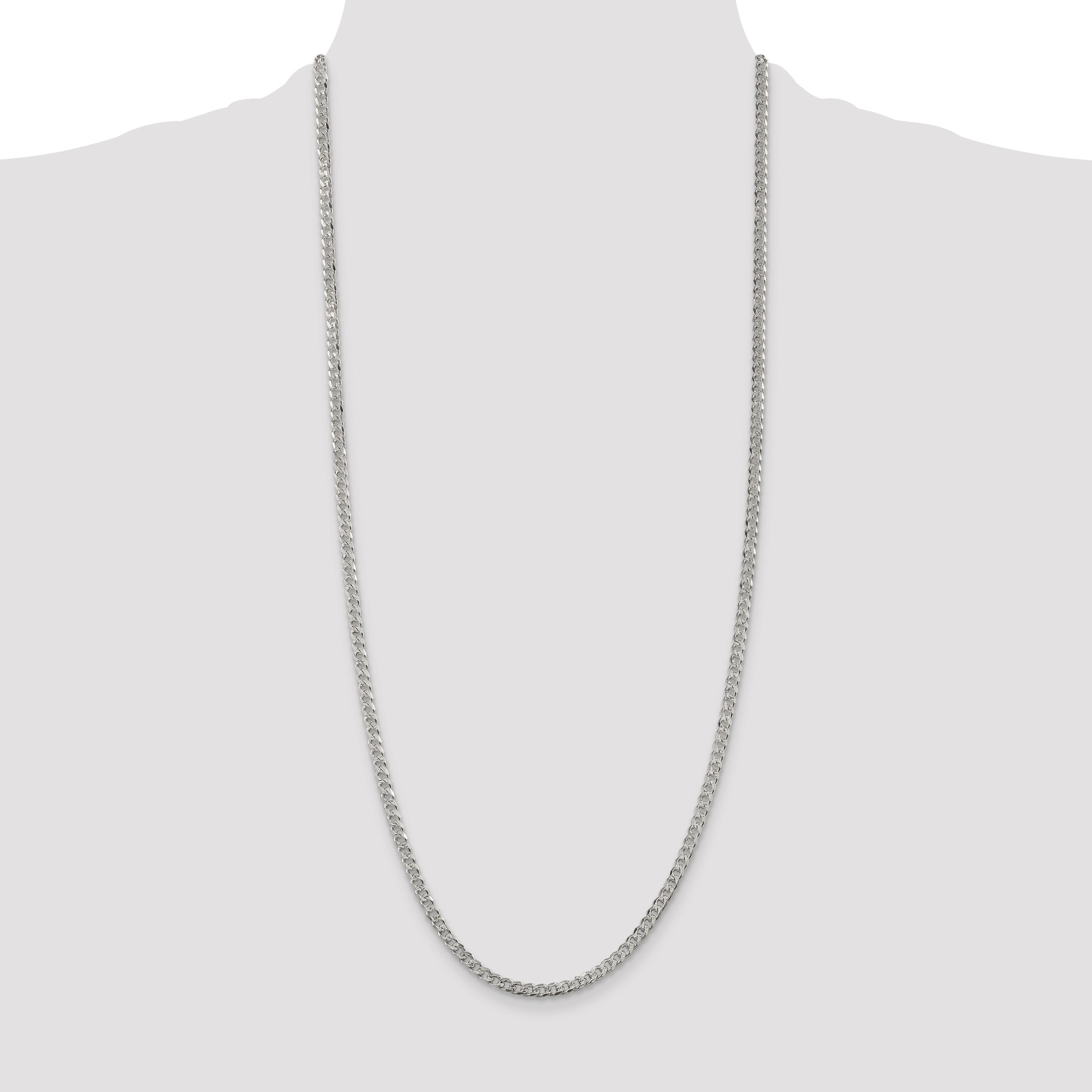 30 Inch Sterling Silver 3.8mm Pav Curb Chain Necklace